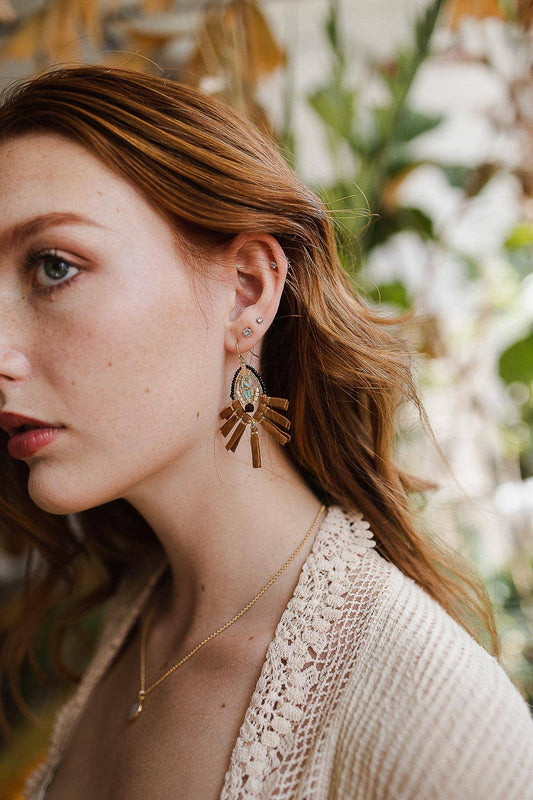 Suede Fringe Multi-Bead Earrings