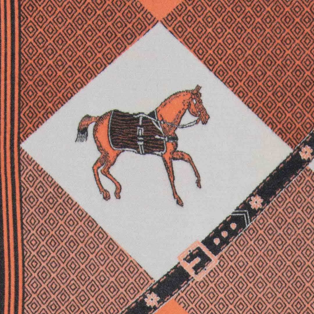 Della -  Tangerine Equestrian Motif Luxe Shawl