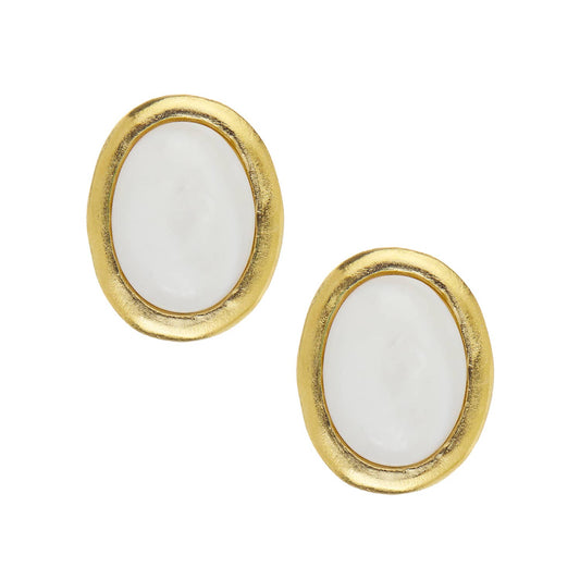 White Agate Cabochon Studs