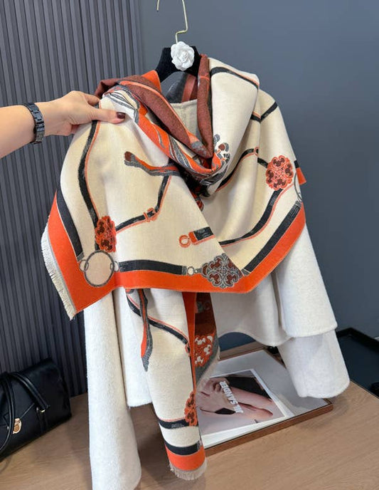 Equestrian Orange Rosette Mane Reversible Wrap