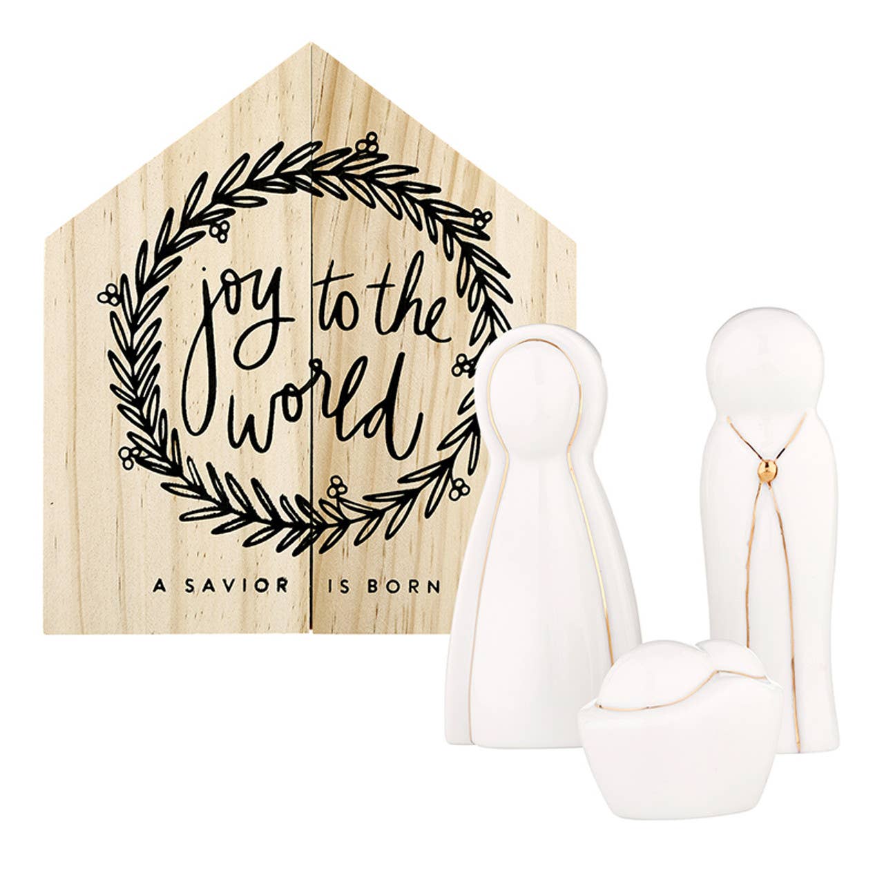 Ceramic Figurines Pine Wood Box - Holy Family - Large