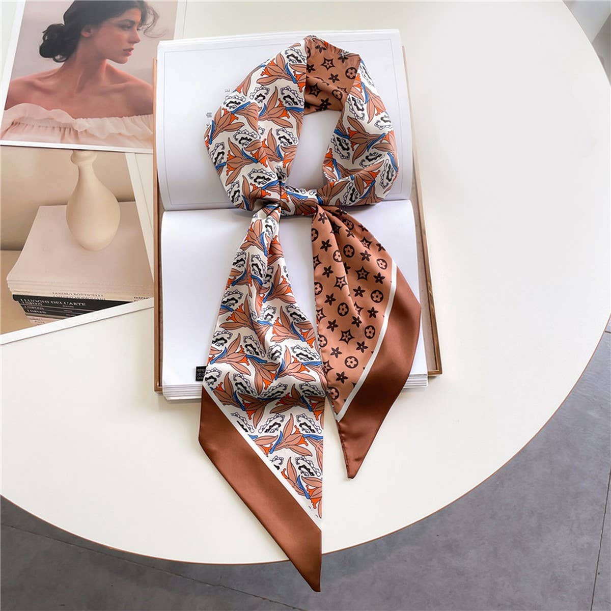 FASHIONABLE DOUBLE-LAYER RIBBON ANGLED HEAD SCARF_CWASC1515