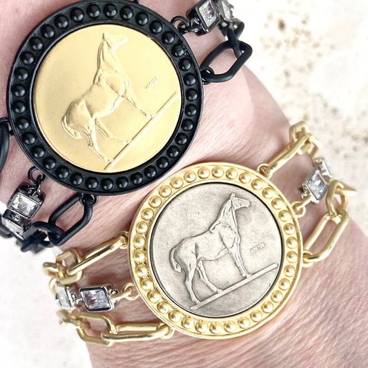 Horse jewelry coin bracelet country western derby equestrian