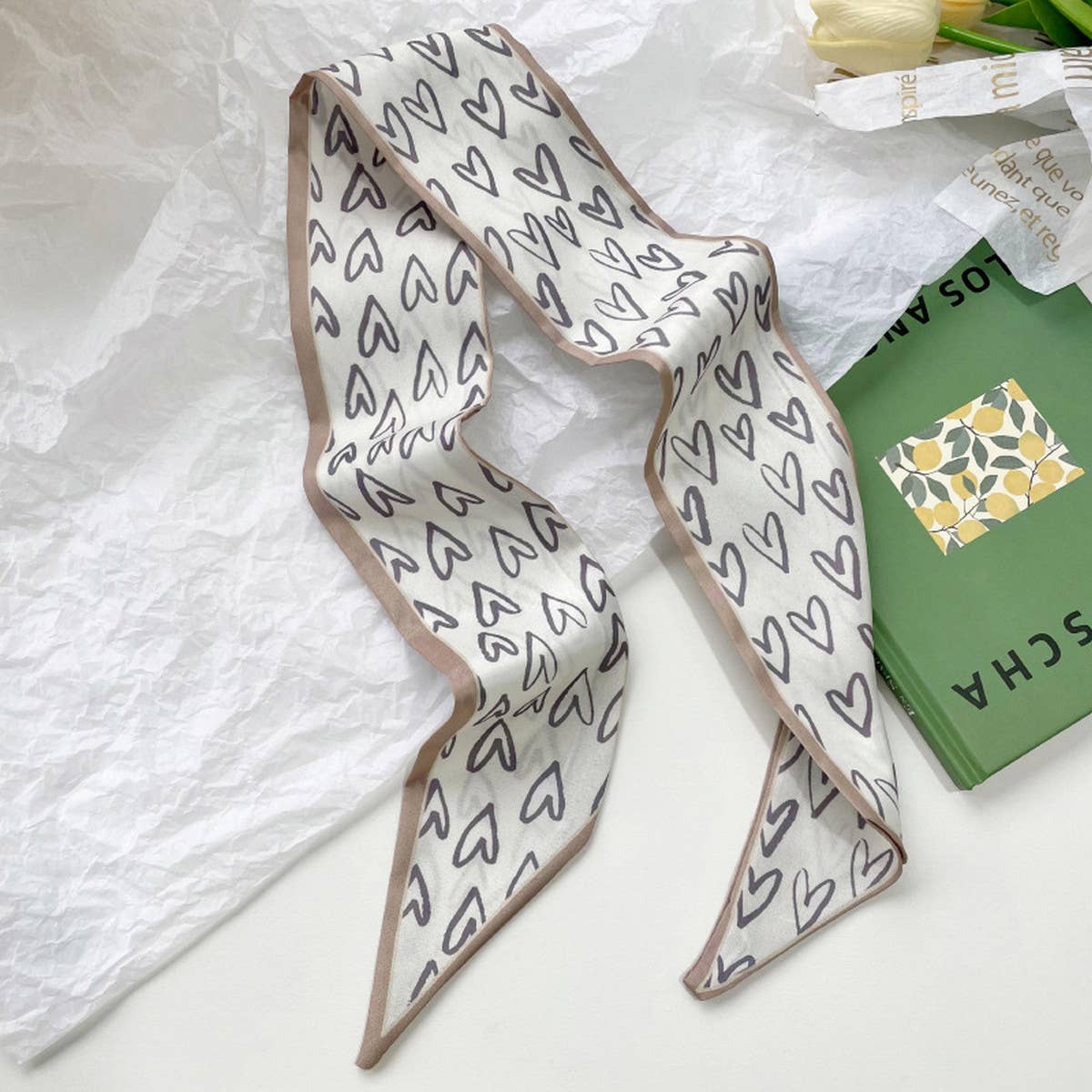 Neutral Long Twilly Scarf – Hair Tie & Neck Ribbon_CWASC0715