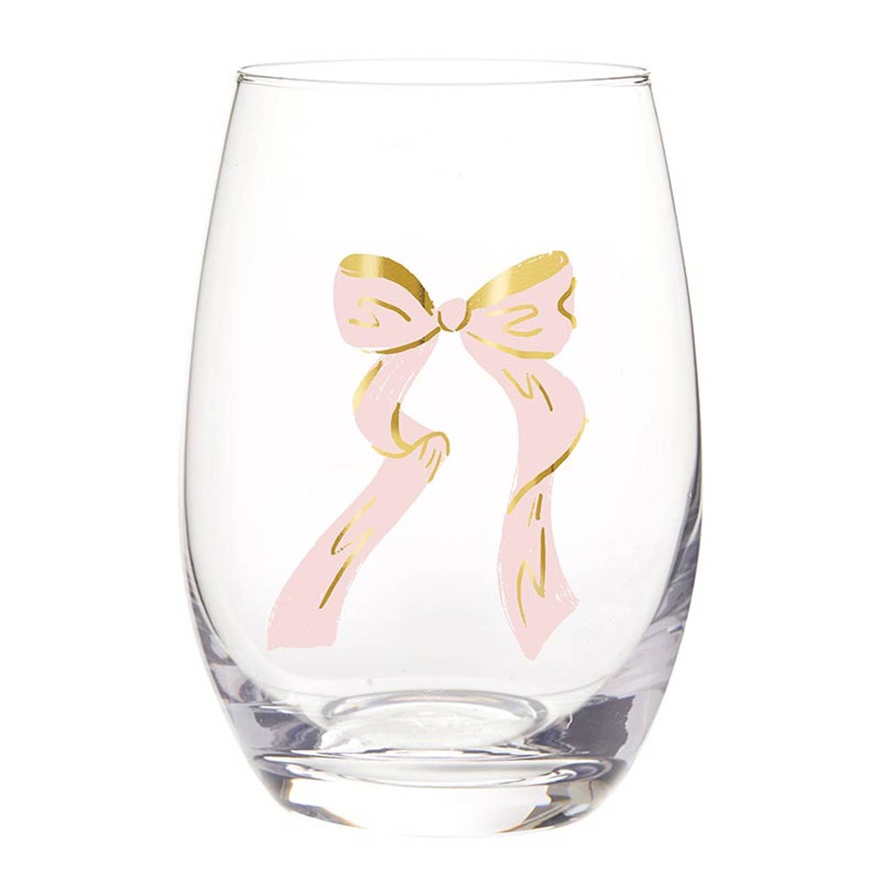 Stemless Wine Glass - Pink Bow