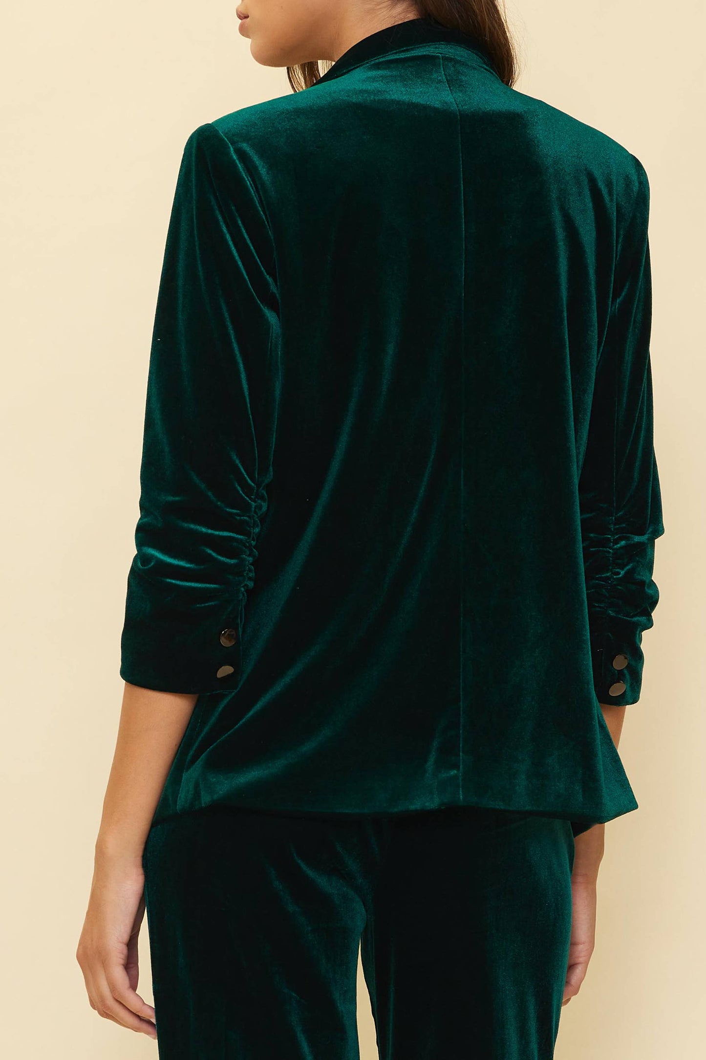 Velvet Blazer with Ruched Sleeves
