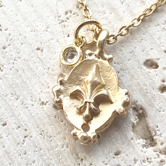 Fleur de lis dainty layering necklace gold  louisana paris