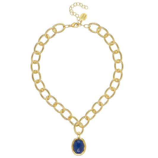 Blue Lapis Cabochon Loop Chain Necklace