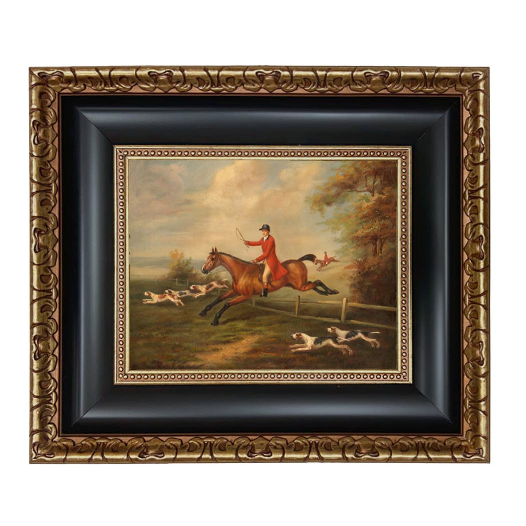 Fox Hunting Scene Vintage Painting Print on Canvas