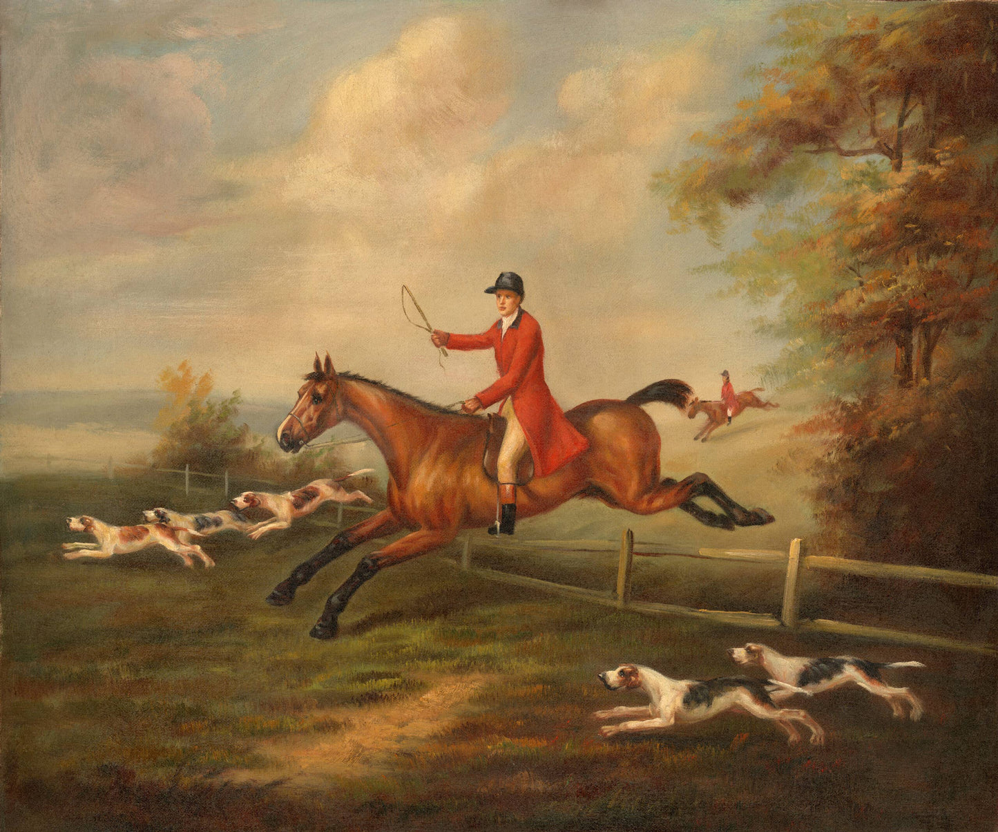 Fox Hunting Scene Vintage Painting Print on Canvas