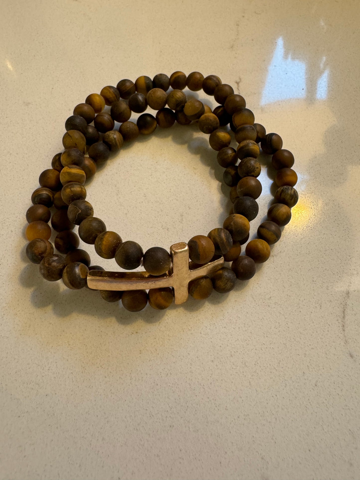 Wooden, black and silver cross bracelets
