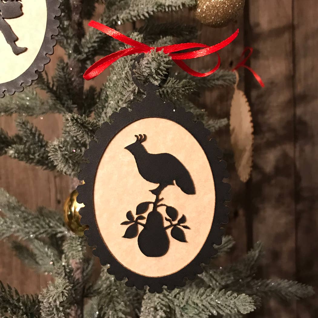 Set of 5 Christmas Silhouette Ornaments A w/ Red Ribbon