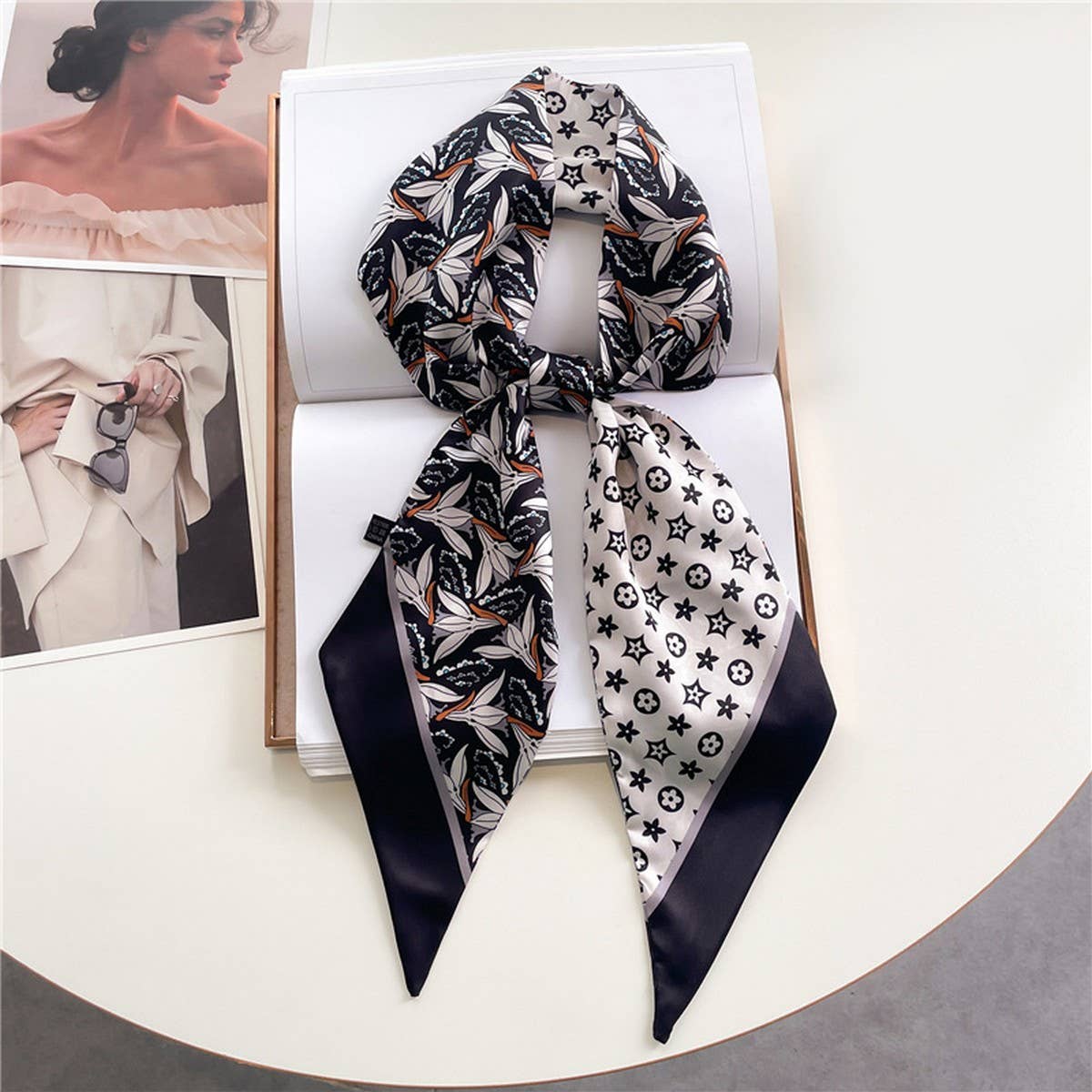 FASHIONABLE DOUBLE-LAYER RIBBON ANGLED HEAD SCARF_CWASC1515