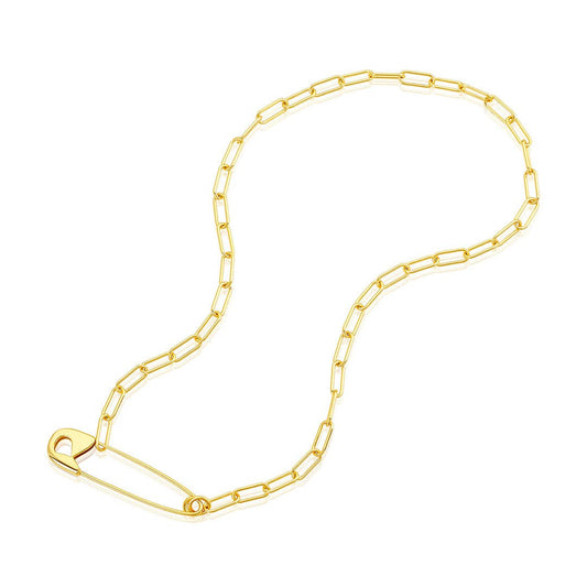 Safety Pin Paper Clip Chain Necklace gold