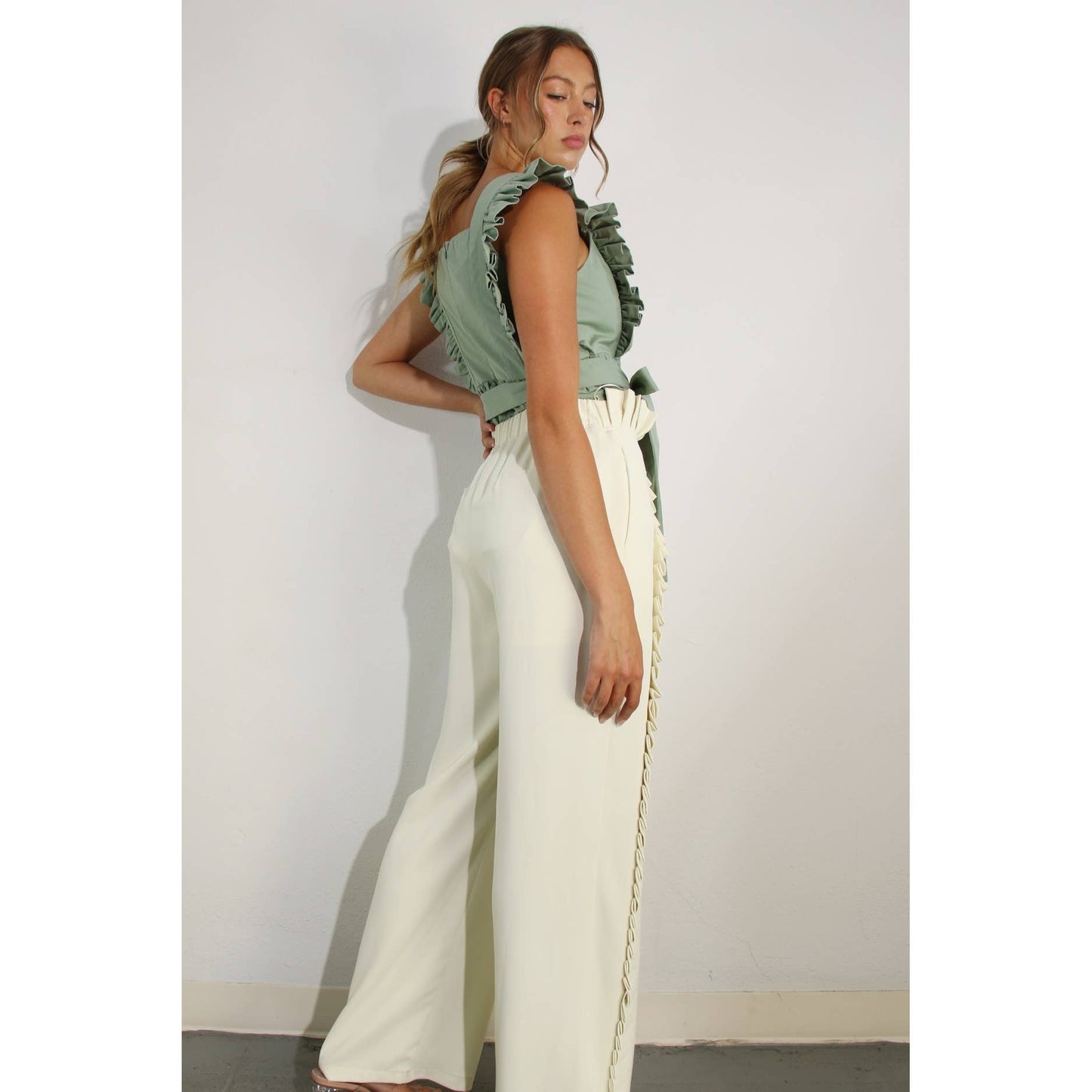 PLEATED LONG ELASTIC WAIST PANTS