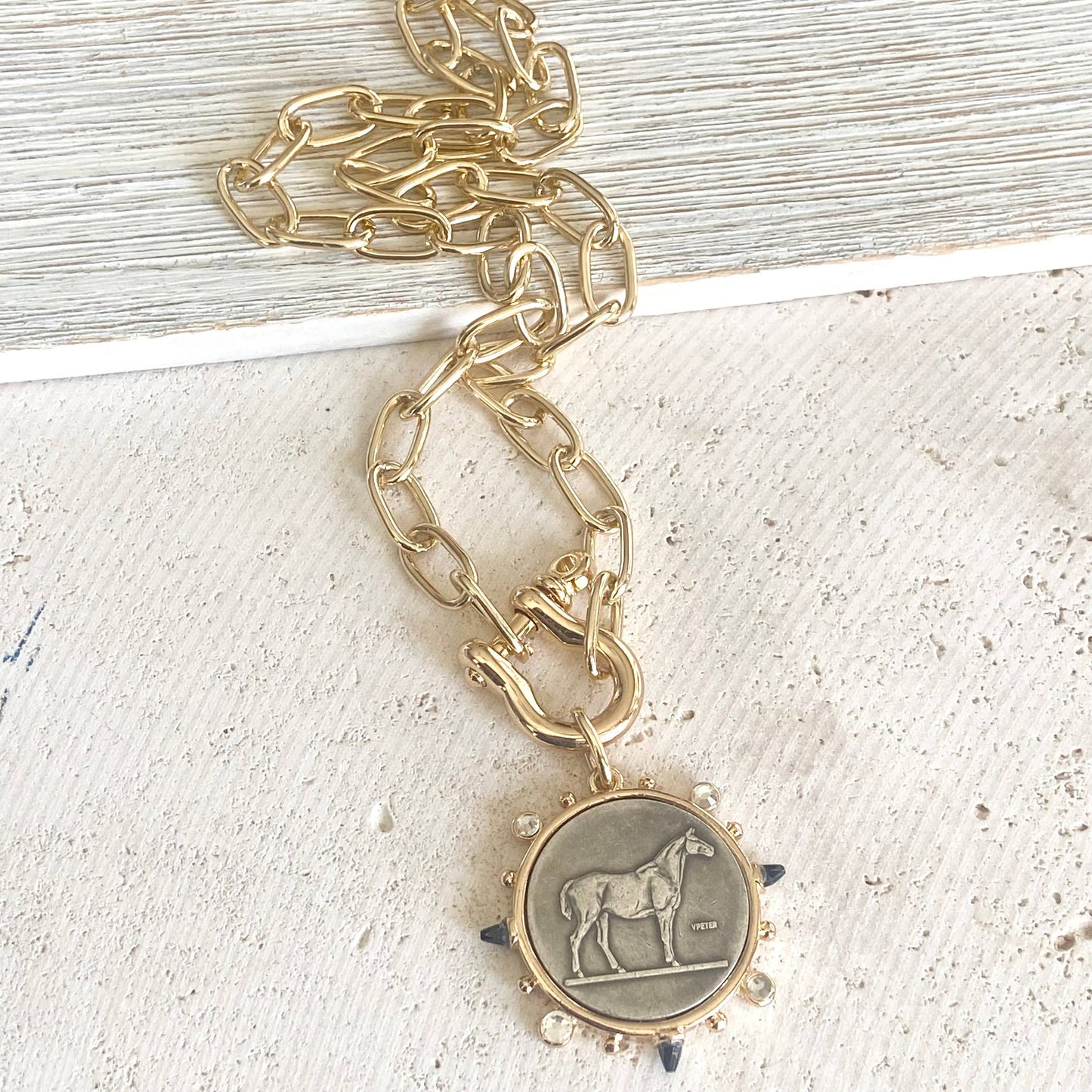 Horse coin shackle necklace  Equestrian derby  jewelry 