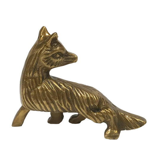 4-1/4" Antiqued Brass Sly Fox Paperweight Tabletop Decor