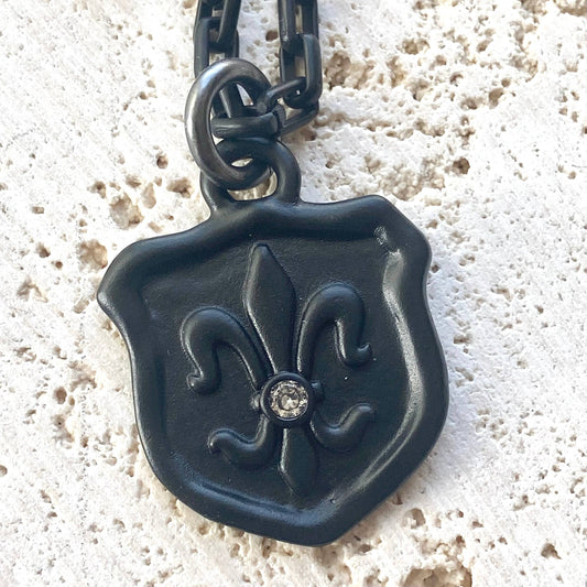 Fleur de lis jewelry French necklace matte black