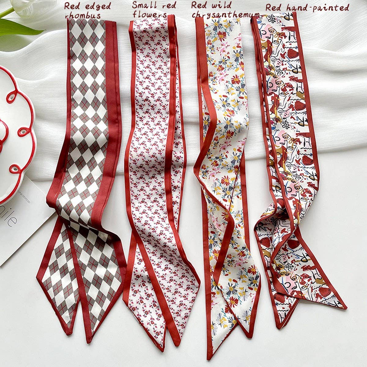 Red Skinny Twilly Scarf – Hair  Ribbon Accessory_CWASC1981