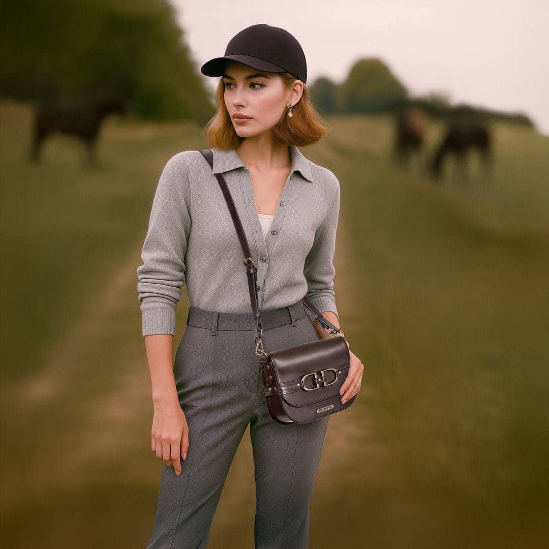 Delaney - Equestrian Stirrup Crossbody Luxury Leather Handbag in Deep Brown