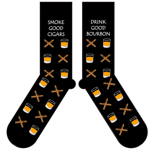 Drink Good Bourbon Smoke Good Cigars Fun Mens Socks