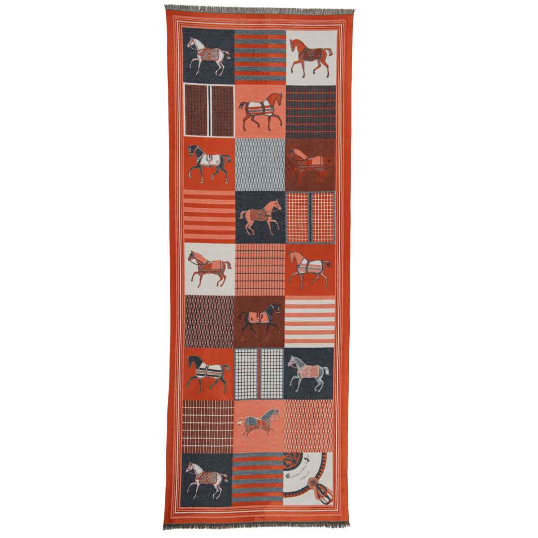 Devon -  Tangerine Equestrian Motif Luxe Shawl