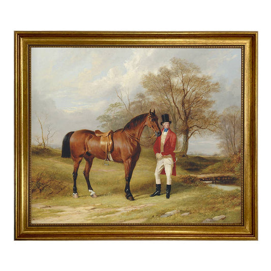 Gentleman Standing Beside Saddled Hunter Painting Print
