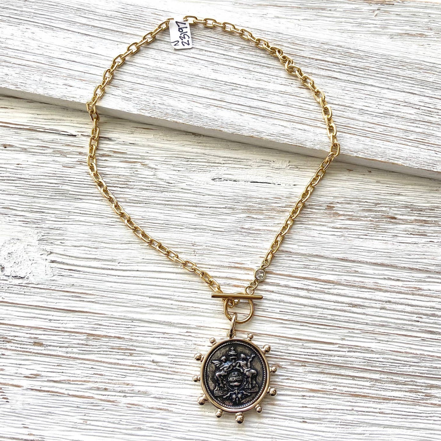 Coin necklace french medallion jewelry  boutique salon