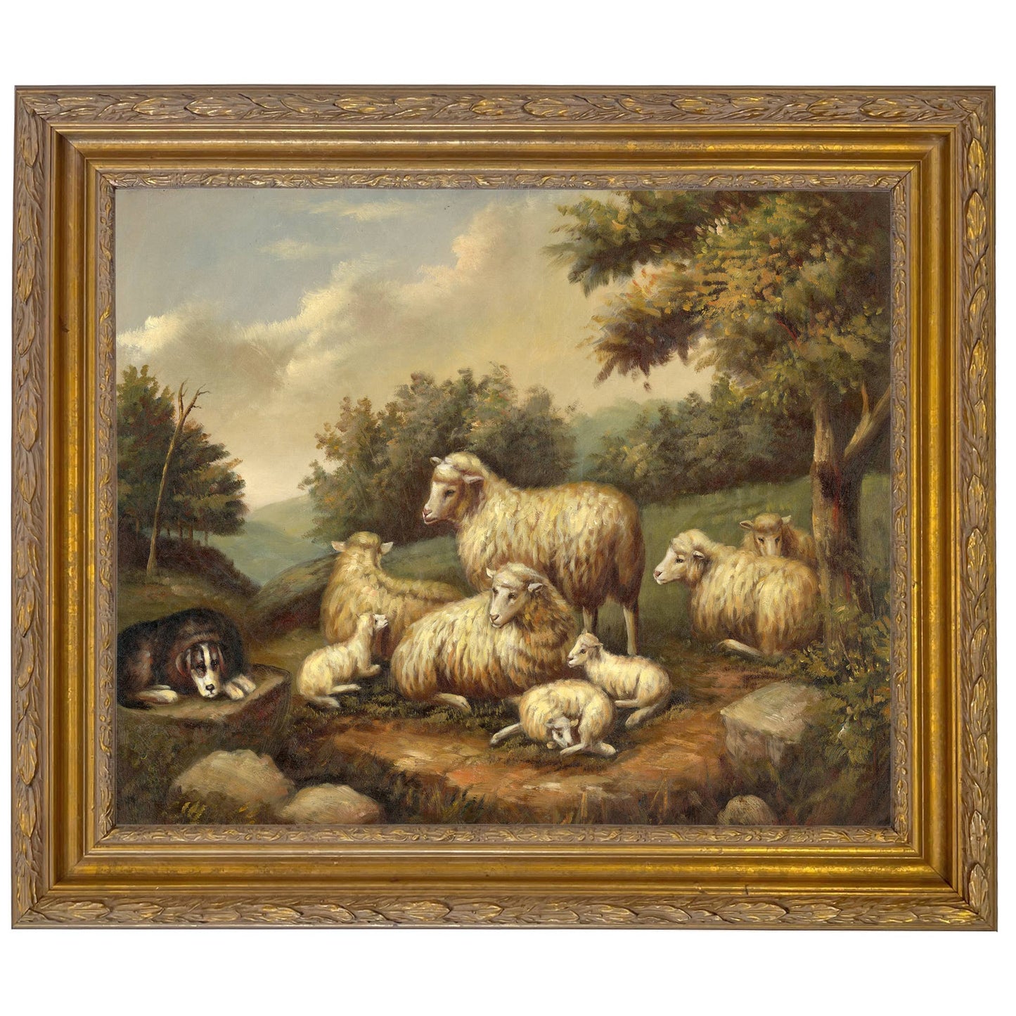 Sheep in Landscape Framed Painting Print on Canvas