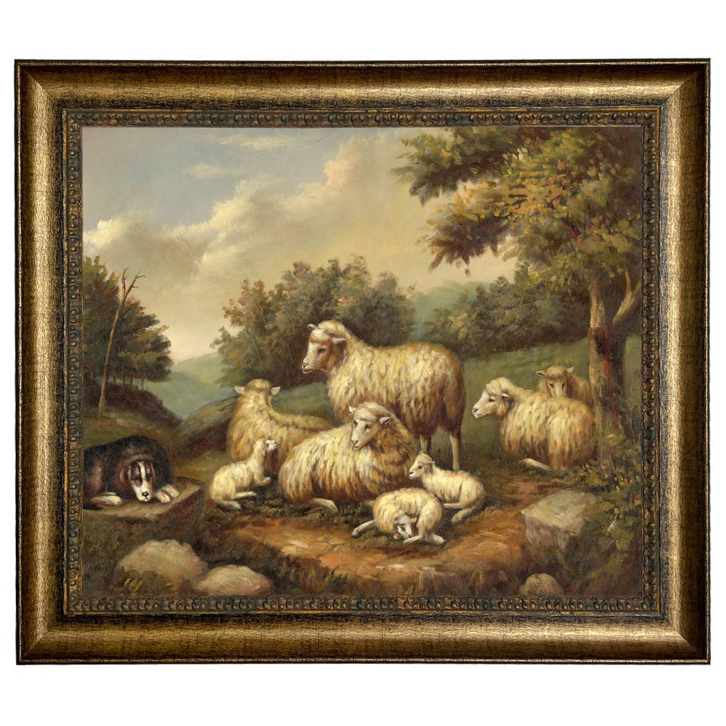 Sheep in Landscape Framed Painting Print on Canvas