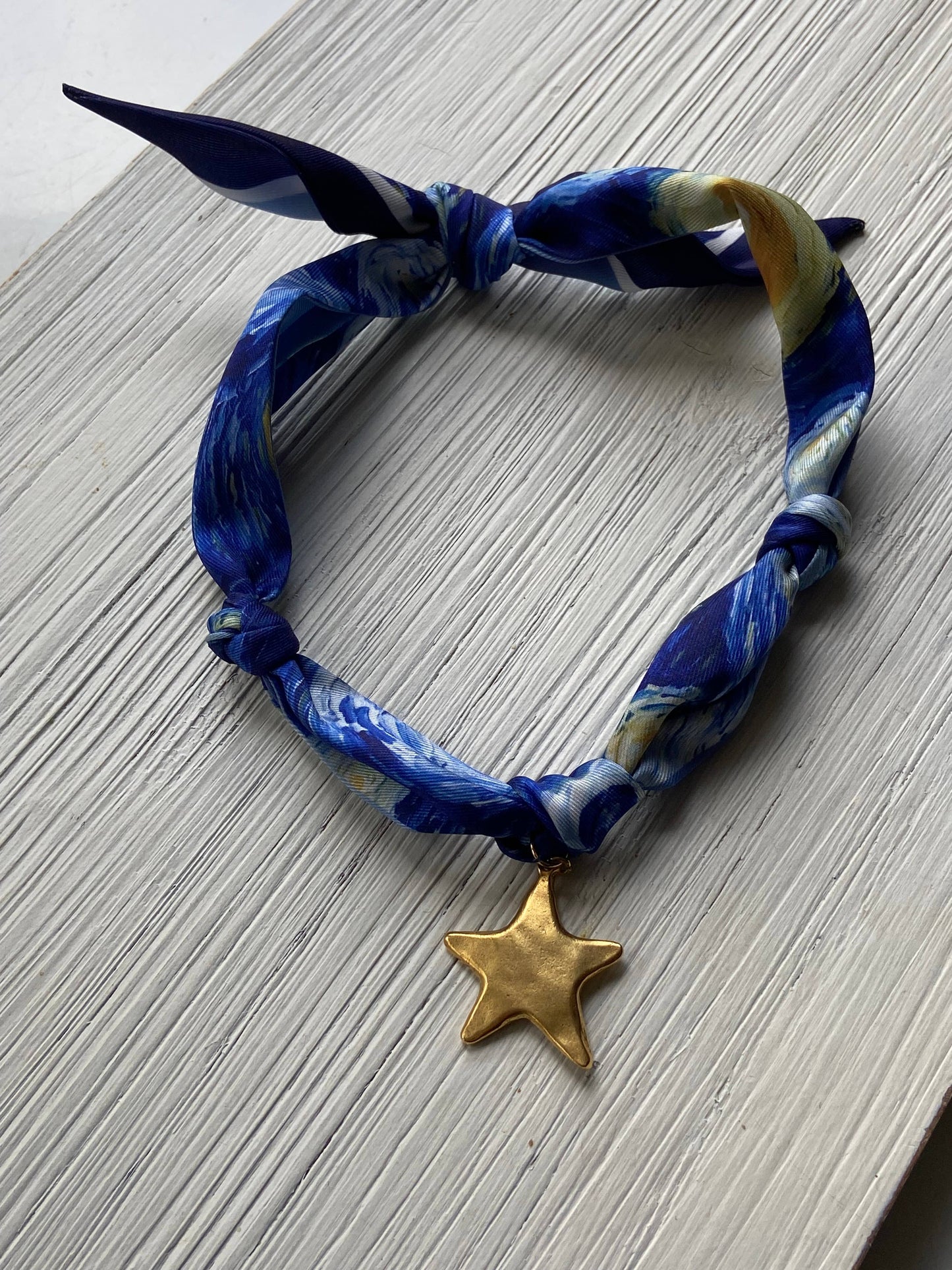 Scarf necklace knotted Lord’s Prayer Van Gogh starry night