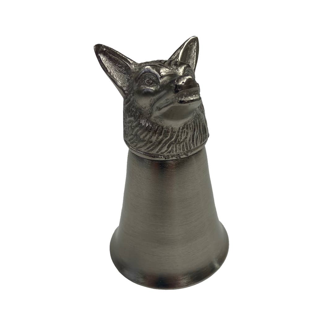 Pewter-Plated Fox Head Stirrup Cup, Jigger, Shot Glass