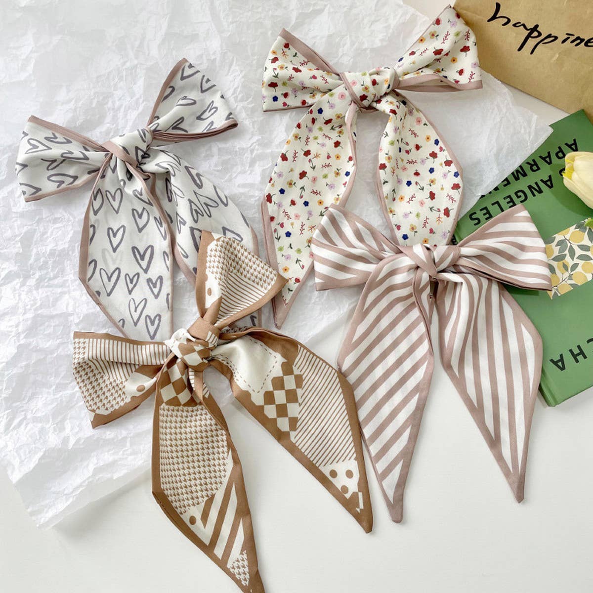 Neutral Long Twilly Scarf – Hair Tie & Neck Ribbon_CWASC0715