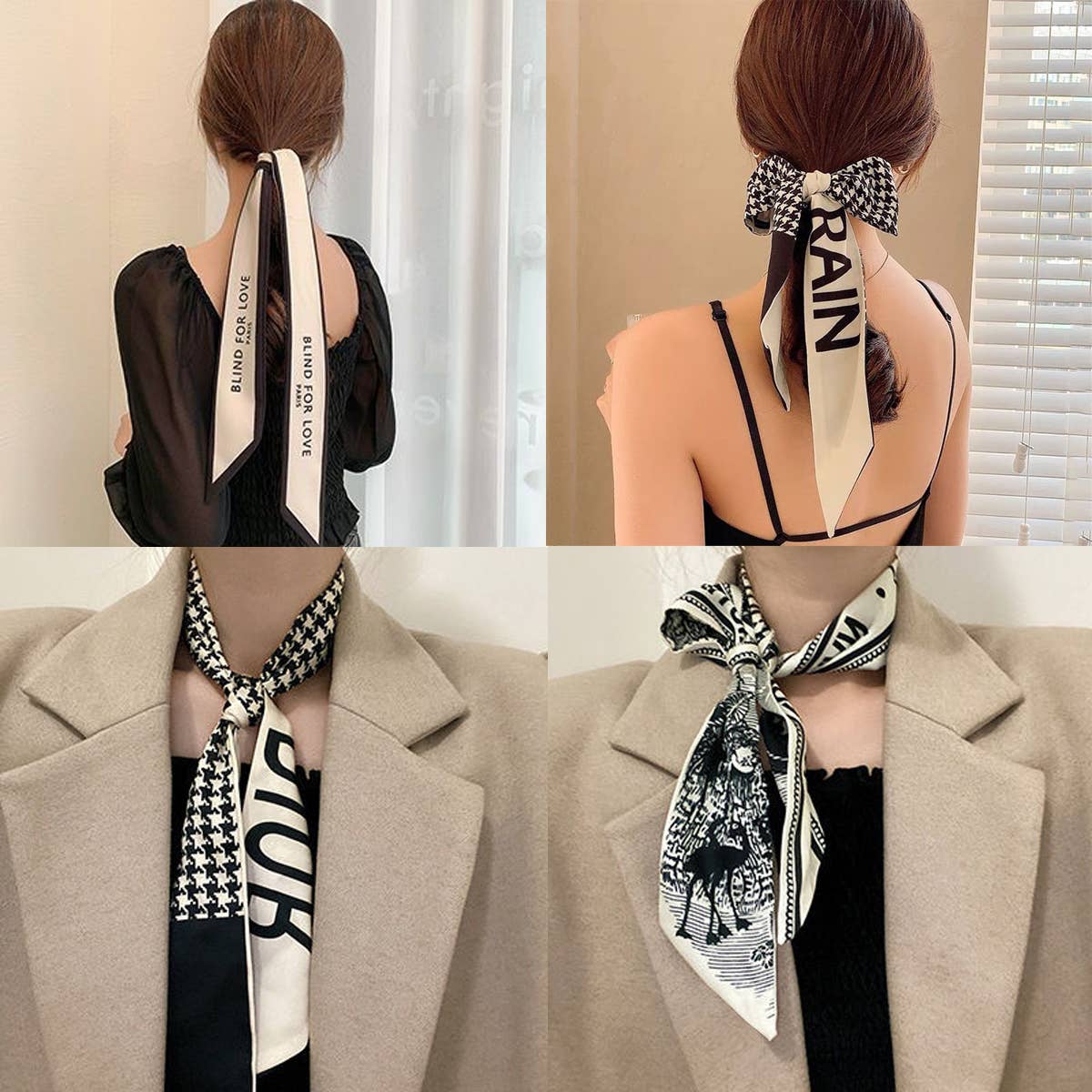 Elegant Floral Scarf - Hair Ribbon & Bag Accessory_CWASC0073