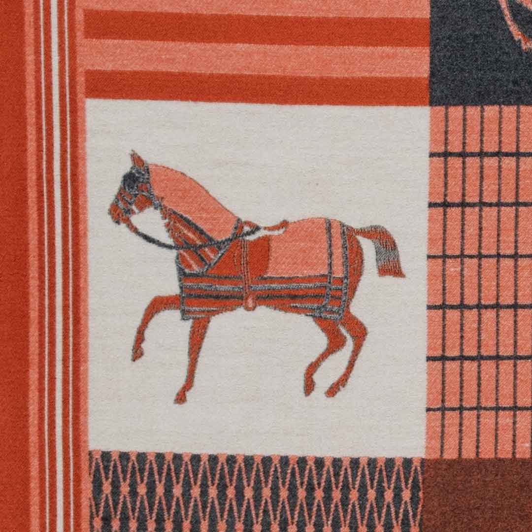 Devon -  Tangerine Equestrian Motif Luxe Shawl