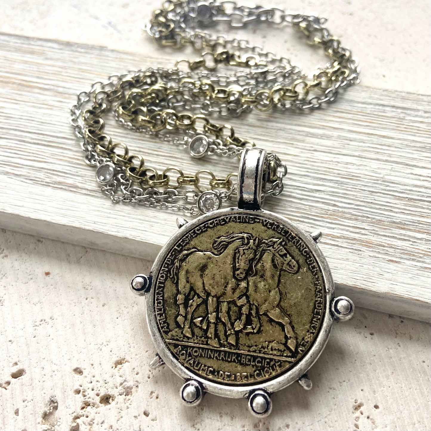 Horse coin necklace rustic jewelry western derby Belgium 