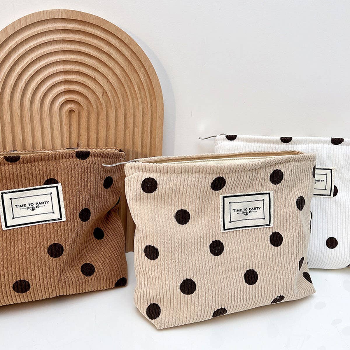 CORDUROY RETRO POLKA DOT MAKEUP BAG STORAGE BAG_CWAB1220