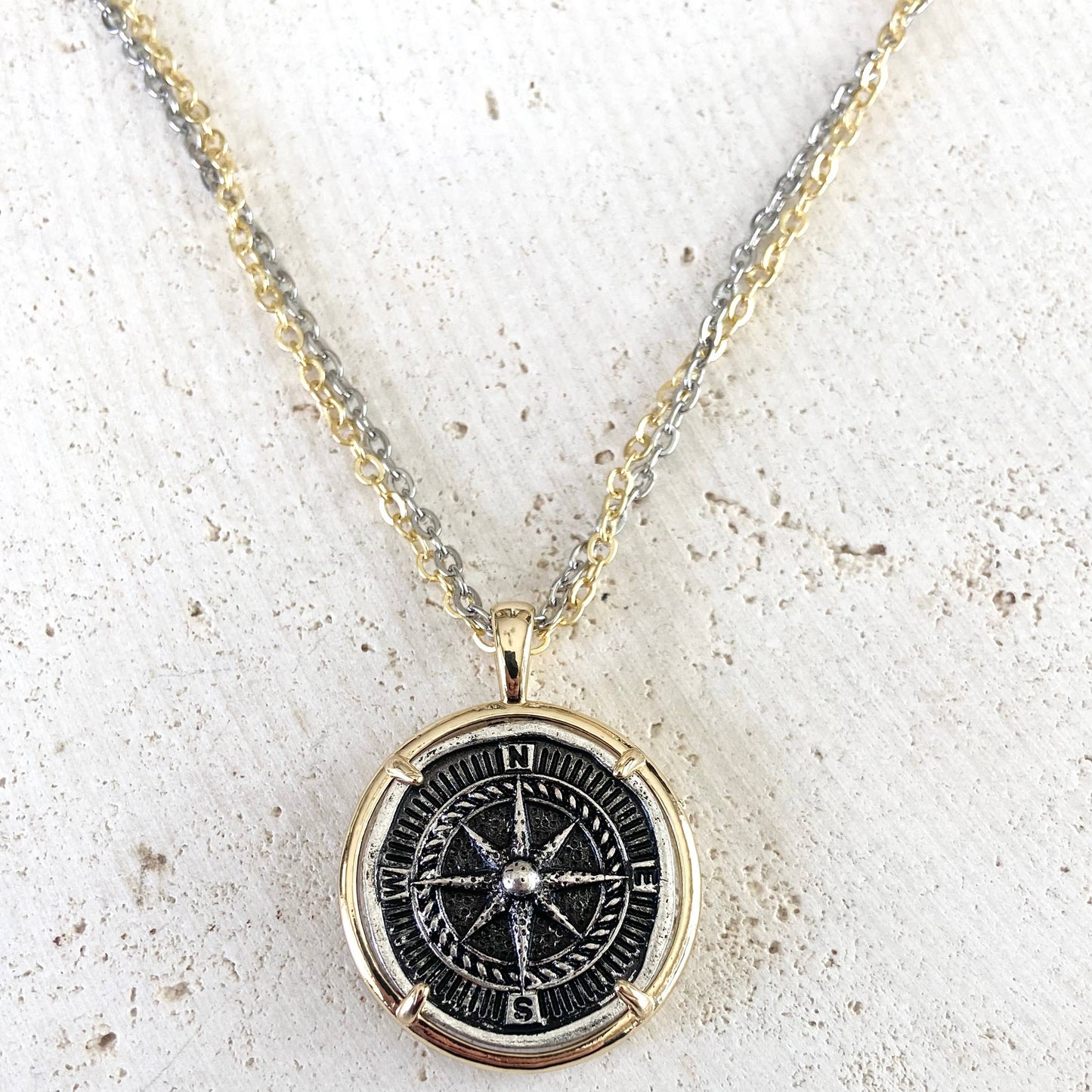 Compass coin necklace travel souvenir non tarnishing jewelry