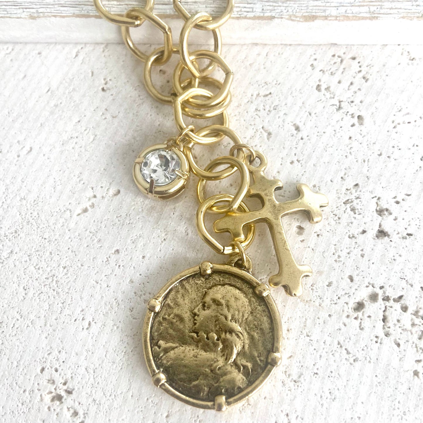 Joan of arc coin medallion charm necklace 