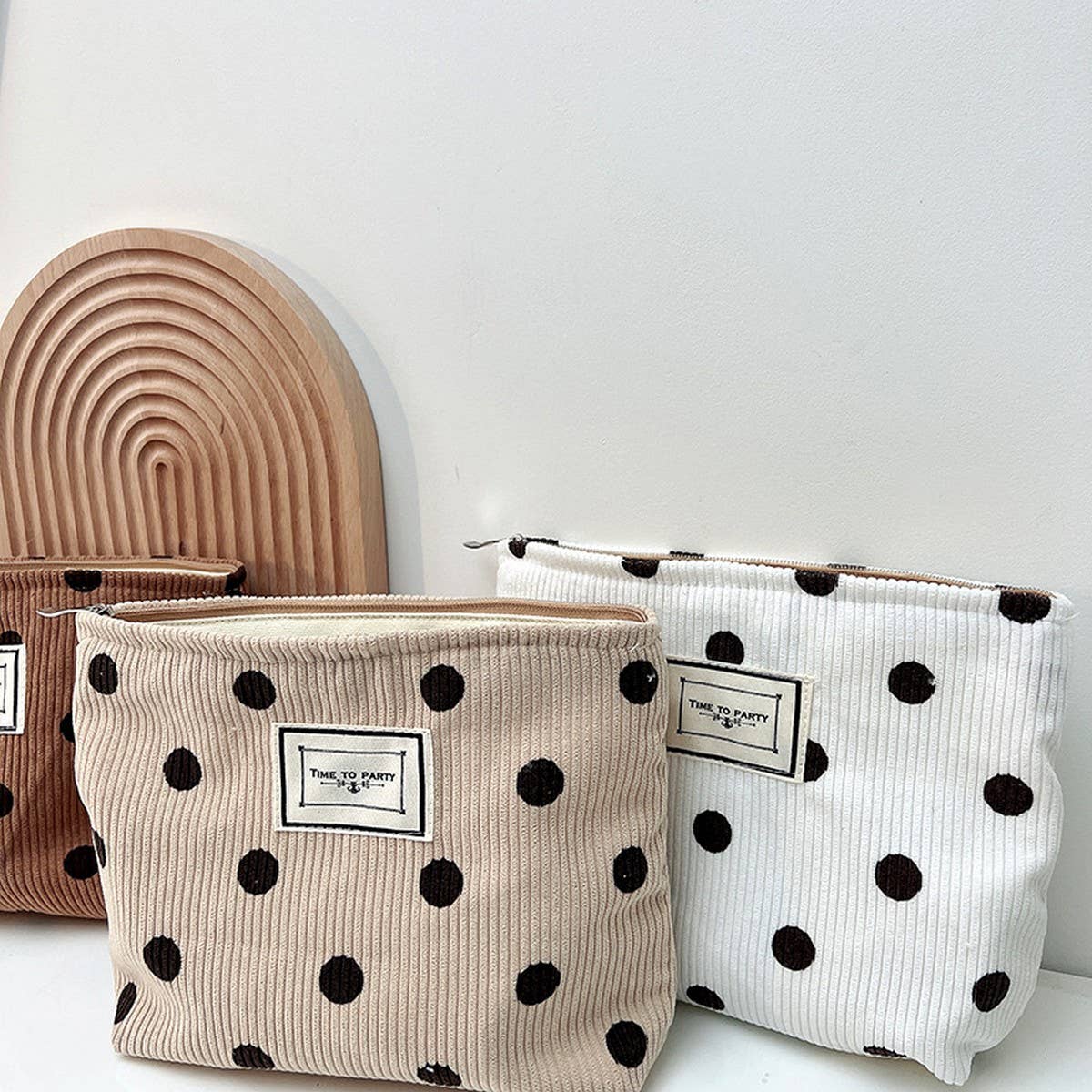 CORDUROY RETRO POLKA DOT MAKEUP BAG STORAGE BAG_CWAB1220