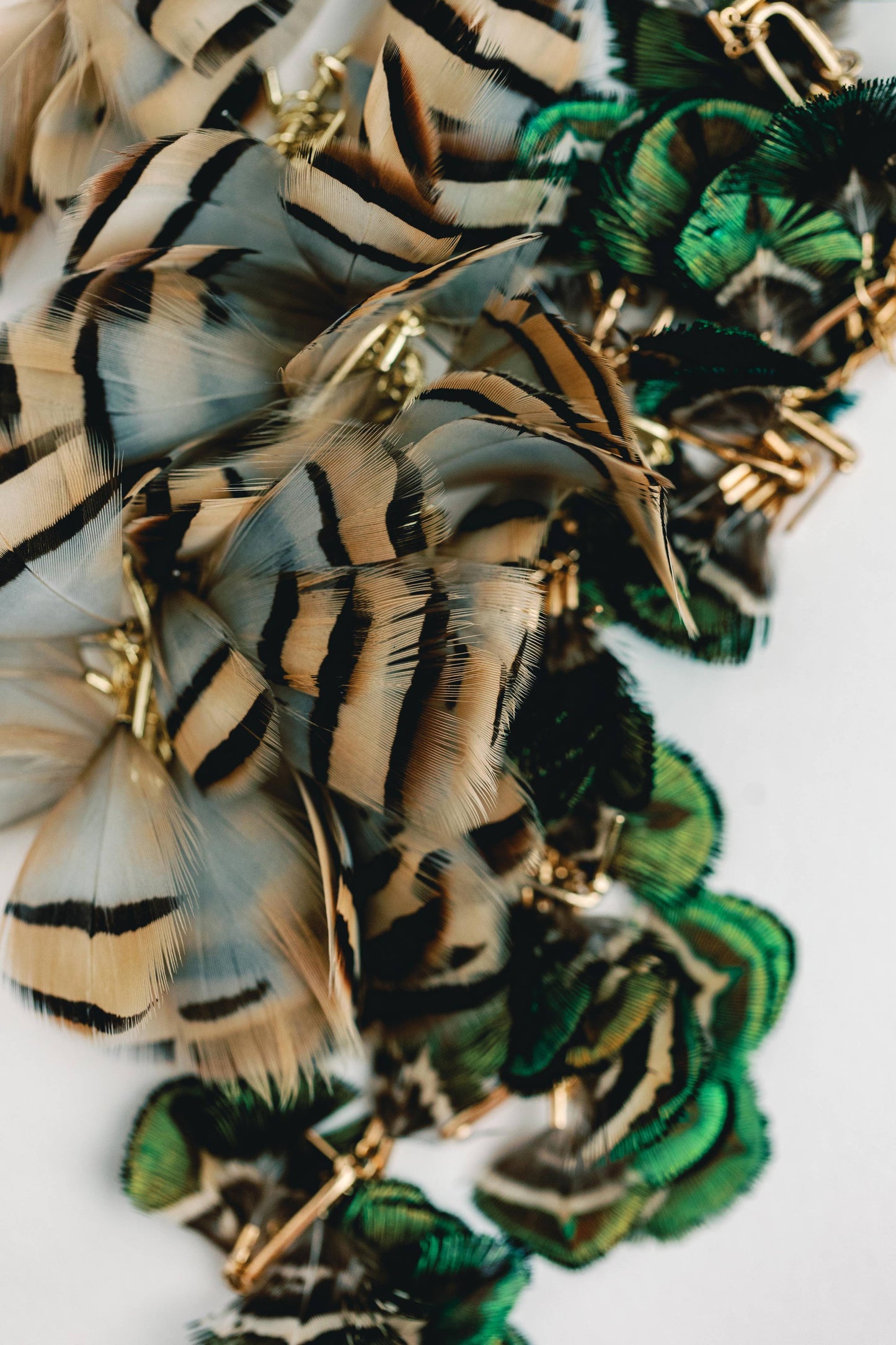 Brown Striped Fall Feather Statement Tassel Earrings