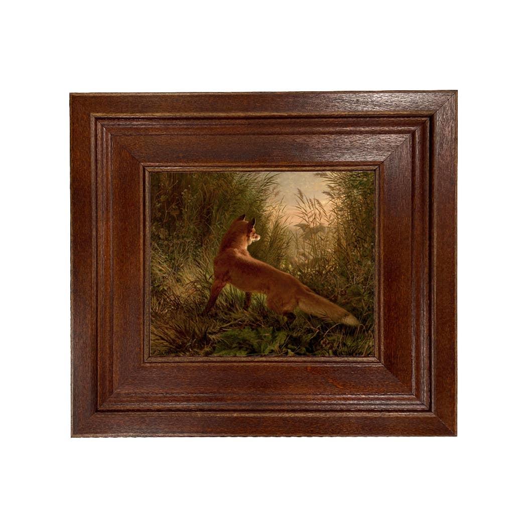 Fox Flushing Ducks Vintage Framed Painting Print on Canvas