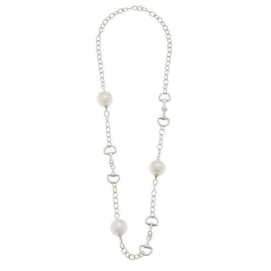 30" Silver Horesebit and Cotton Pearl Necklace