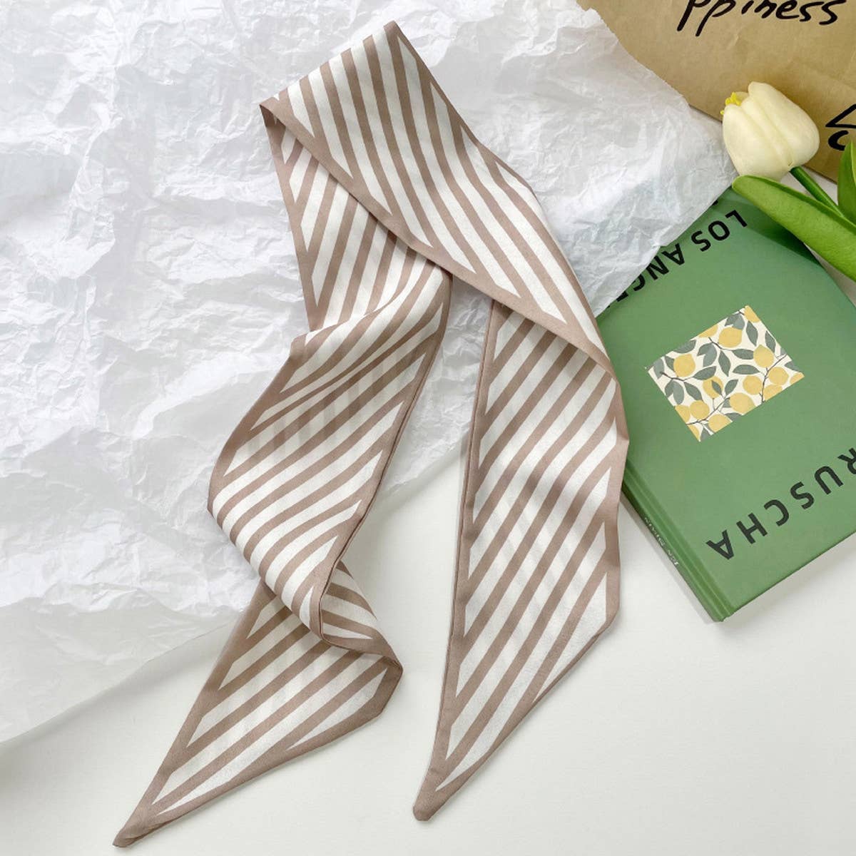 Neutral Long Twilly Scarf – Hair Tie & Neck Ribbon_CWASC0715