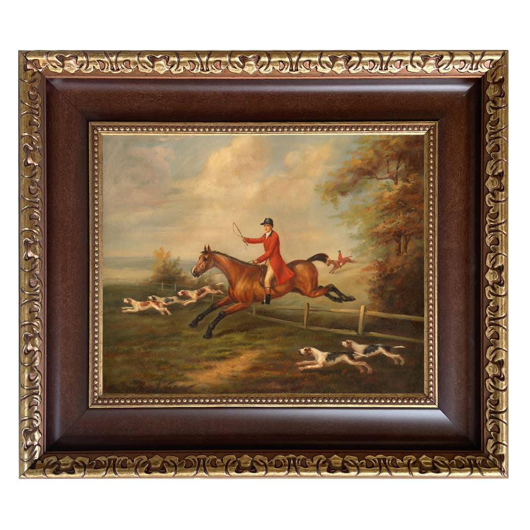 Fox Hunting Scene Vintage Painting Print on Canvas