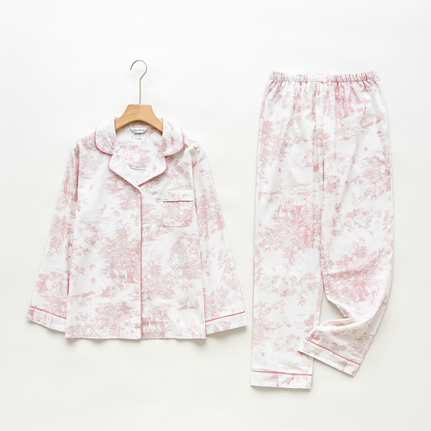 Pink Toile Women Pajamas Set – Summer Cotton Loungewear 