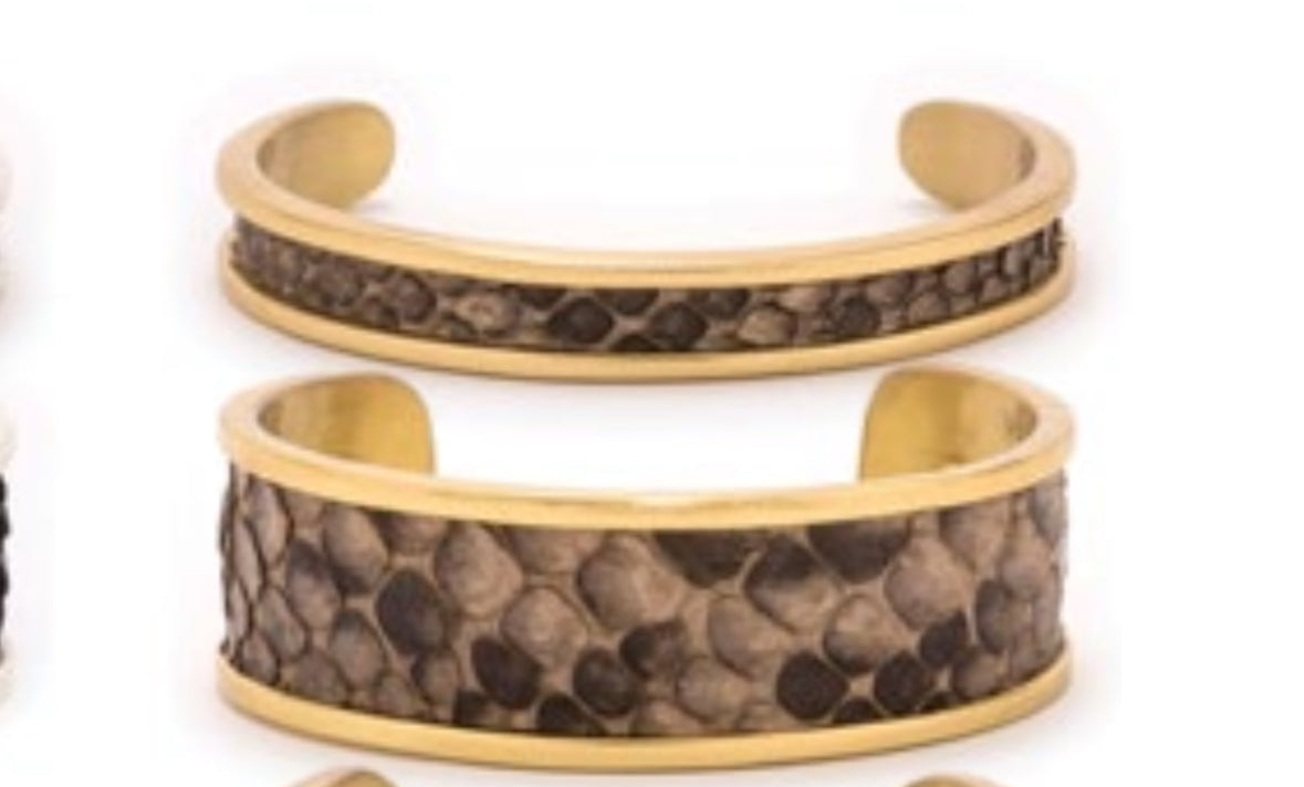 T&T gold with gray and brown python skin cuff