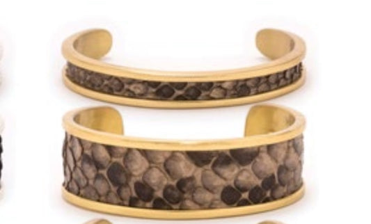 T&T gold with gray and brown python skin cuff