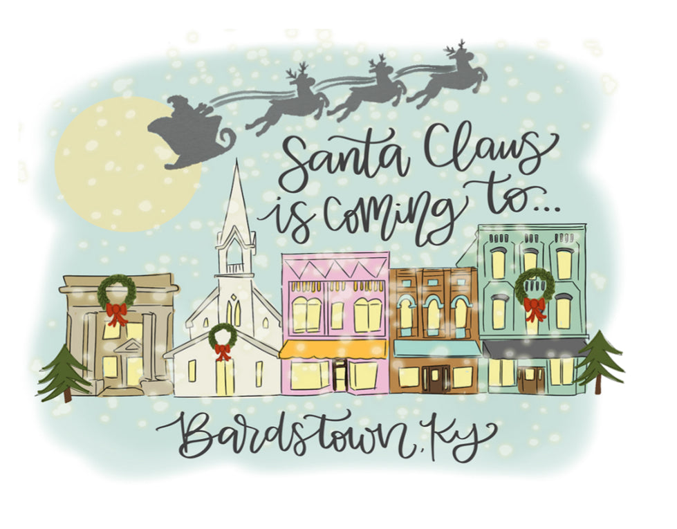 DBR Santa Clause is coming to Bardstown, Ky Tea Towel