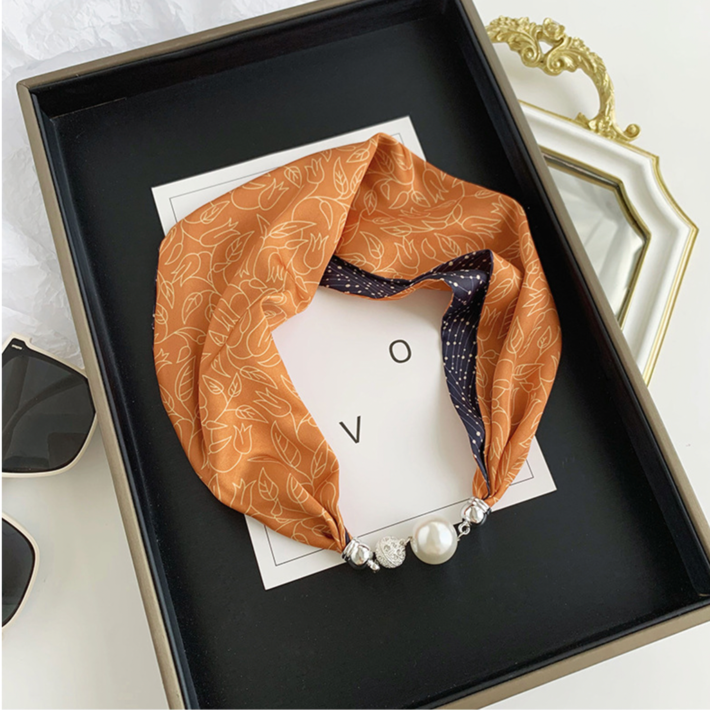 Pearl-Embellished Scarf Necklace – Fashion Accessory Women